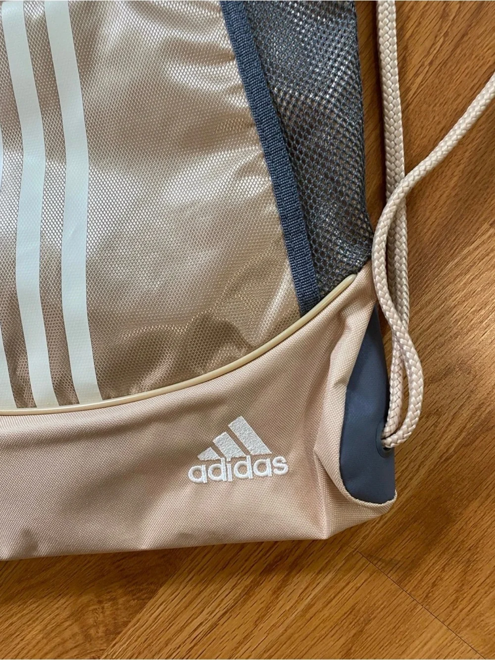 New mens womens adidas Tan Drawstring Backpack with White 3-Stripes